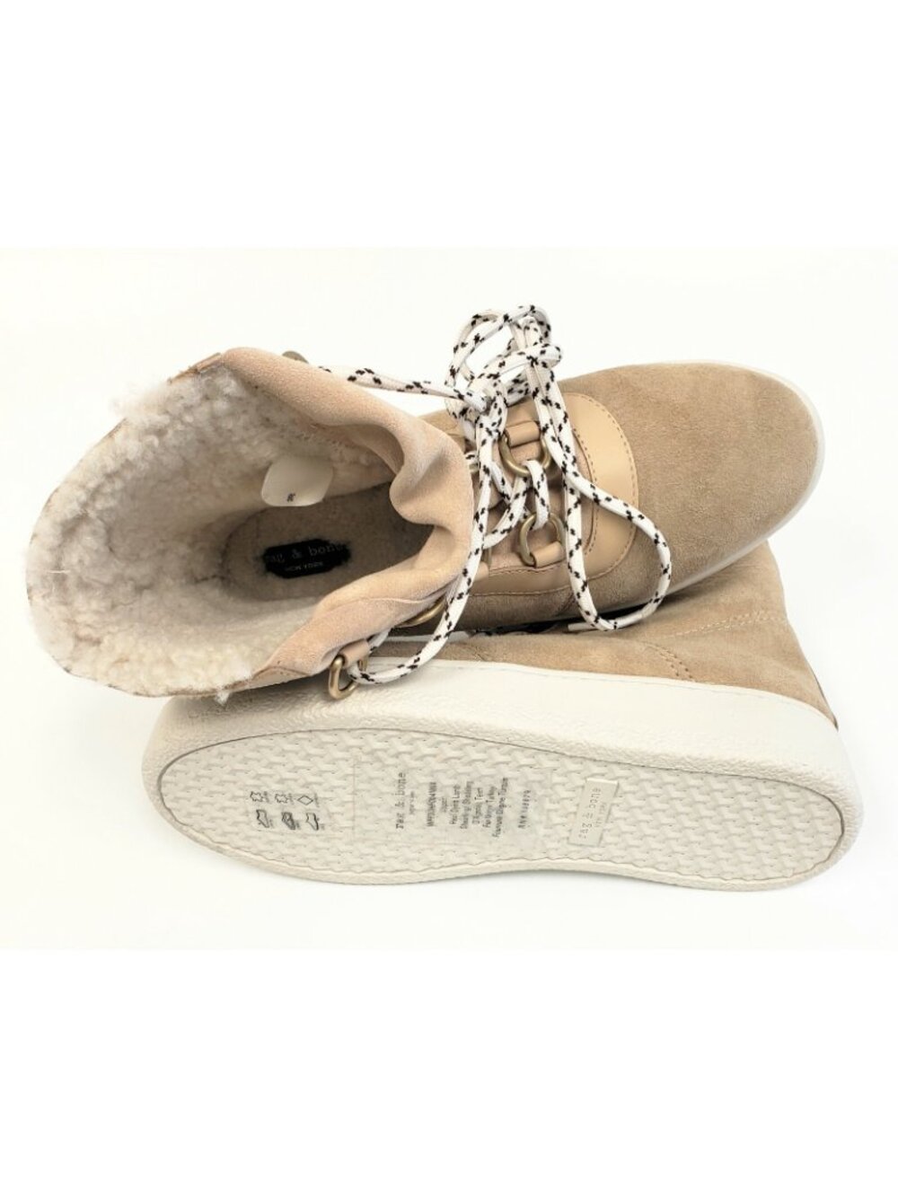 Rag & Bone Oslo Suede & Shearling Lace Up Winter Boots Stone Beige Size 37, US 7 - Picture 6 of 6